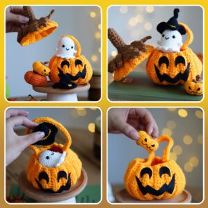 Anowpo Crochet Kit for Beginners，Halloween Pumpkin Animal Candy Bag Case Crochet Set DIY Gift for Starters Adult Kids Instruction and Step-by-Step Video Tutorials (Pumpkin Candy Bag)