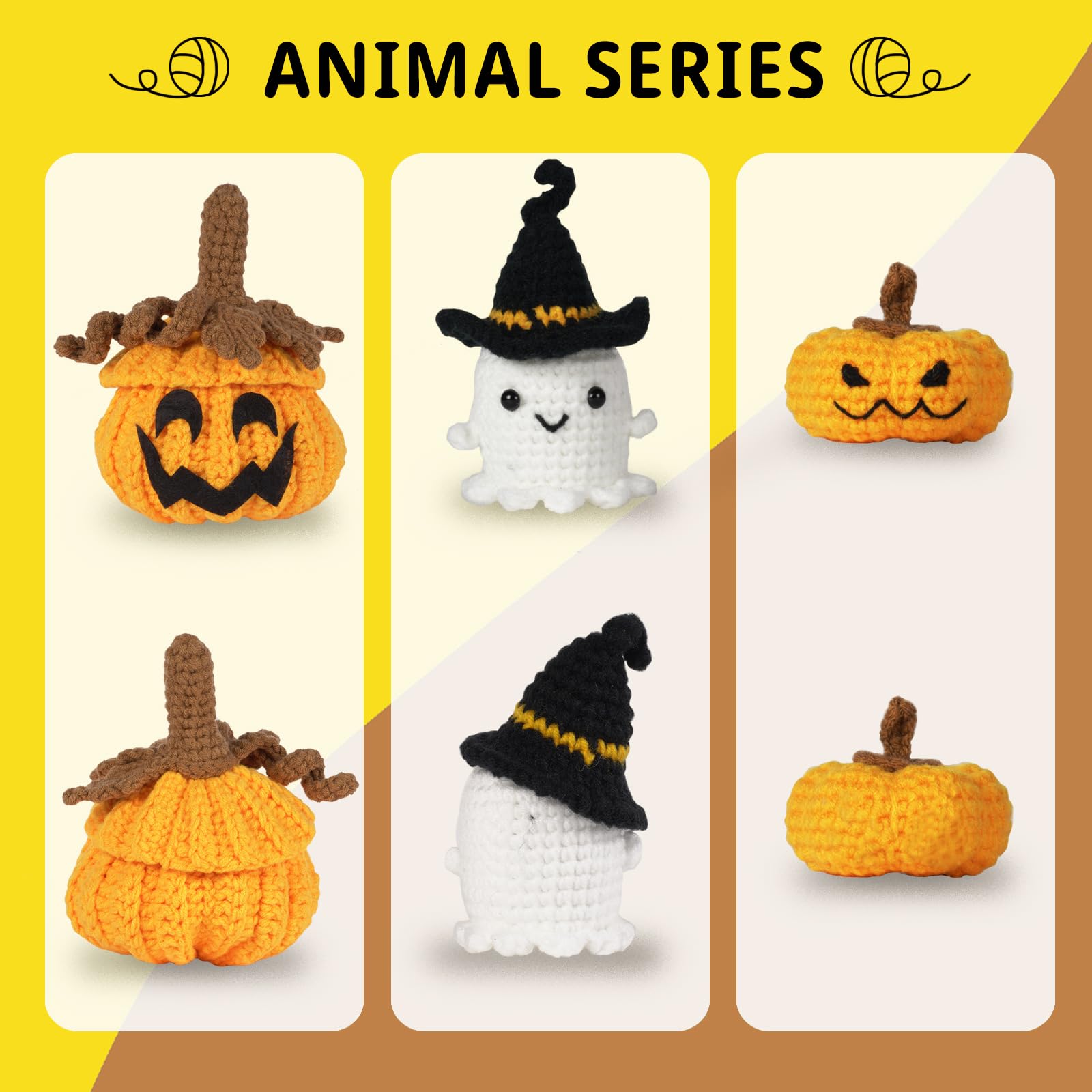 Anowpo Crochet Kit for Beginners，Halloween Pumpkin Animal Candy Bag Case Crochet Set DIY Gift for Starters Adult Kids Instruction and Step-by-Step Video Tutorials (Pumpkin Candy Bag)