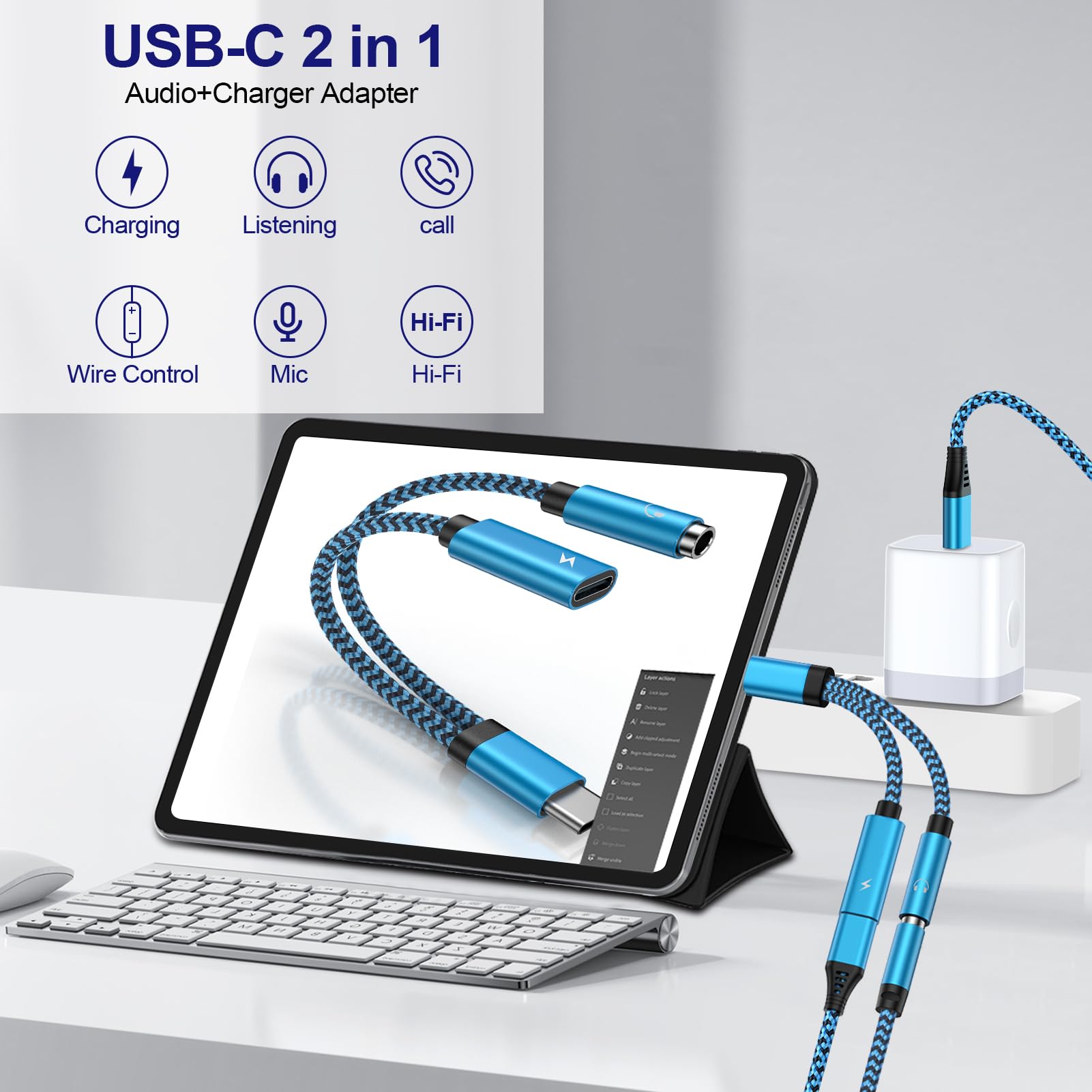 2 Pack Headphone Adapter to USB C 60W Super Fast Samsung Charger Cable for Galaxy S24 A14 5G A54 A13 S23 Plus Ultra A03s A24 S22 S21 FE A53 S20, 2 in 1 Type C 3.5mm Aux Audio Jack Android Dongle Cord