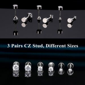 ZELORES 3 Pairs 20G CZ Stud Earrings Flatback 925 Sterling Silver Tragus Cartilage Stud Earrings Set Tiny CZ Stud Flat Back Earrings for Women Men (Silver-2/3/4mm)