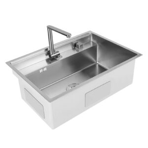 banlicali hidden single bowl sink, commercial rectangular stainless steel kitchen sink with folding faucet, covers and drain kit, drop-in sink for home, bar, restaurant silver 26.7 * 17.3 * 9inch