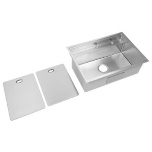 BANLICALI Hidden Single Bowl Sink, Commercial Rectangular Stainless Steel Kitchen Sink with Folding Faucet, Covers and Drain Kit, Drop-in Sink for Home, Bar, Restaurant Silver 26.7 * 17.3 * 9inch