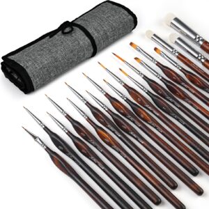 golden maple miniature paint brushes drybrush-18pcs micro detail paint brush set, small fine detail model brushes for acrylics, watercolors & paint by number, citadel, figurine, 40k - cocoa brown