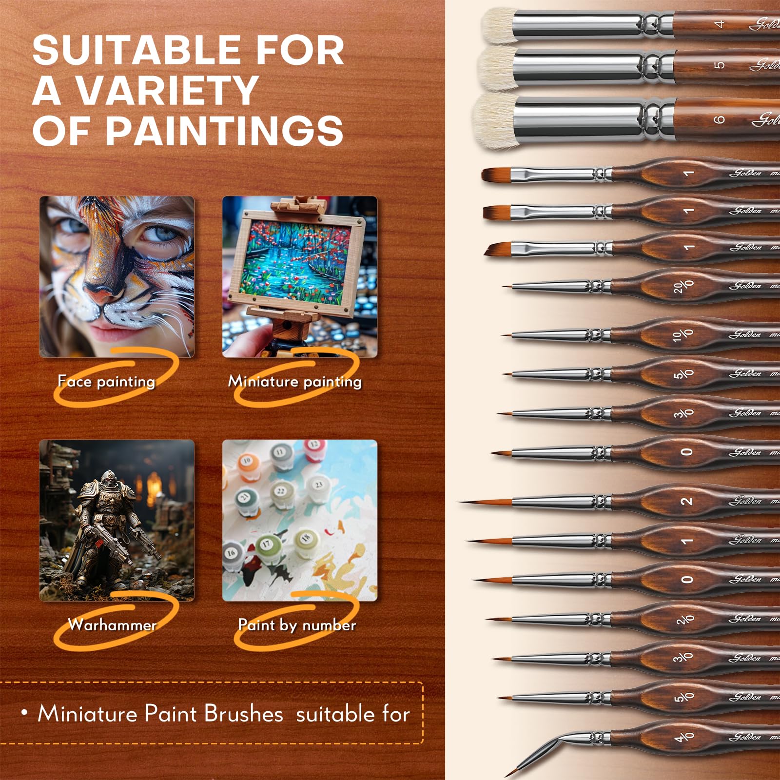 Golden Maple Miniature Paint Brushes Drybrush-18PCS Micro Detail Paint Brush Set, Small Fine Detail Model Brushes for Acrylics, Watercolors & Paint by Number, Citadel, Figurine, 40k - Cocoa Brown