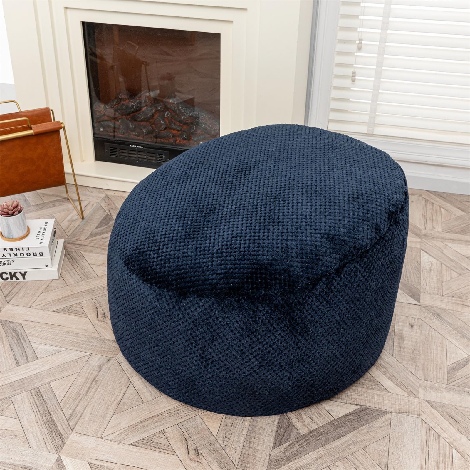 Bean Bag Chairs Cover (No Filler) Soft Washable Plush Fiber Adult Beanbag Chair Fuzzy Fur Cover Without Filling (Navy Blue Bean Bag Cover)