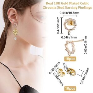 Beebeecraft 1 Box 20Pcs Circle Stud Earring 18K Gold Plated Cubic Zirconia Horizontal Loops Studs Posts Accessories with Friction Ear Nuts for Women Earring Making Supplies