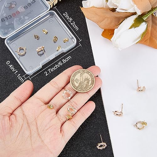 Beebeecraft 1 Box 20Pcs Circle Stud Earring 18K Gold Plated Cubic Zirconia Horizontal Loops Studs Posts Accessories with Friction Ear Nuts for Women Earring Making Supplies