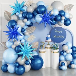 Blue Balloons Garland Arch Kit, 112 Packs Blue Mixed Balloons with Explosion Star Foil Balloons 18 12 10 5 Inch for Birthday Wedding Baby Shower Decorations Graduation Ceremony Supplies