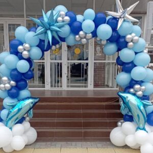 Blue Balloons Garland Arch Kit, 112 Packs Blue Mixed Balloons with Explosion Star Foil Balloons 18 12 10 5 Inch for Birthday Wedding Baby Shower Decorations Graduation Ceremony Supplies