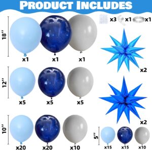 Blue Balloons Garland Arch Kit, 112 Packs Blue Mixed Balloons with Explosion Star Foil Balloons 18 12 10 5 Inch for Birthday Wedding Baby Shower Decorations Graduation Ceremony Supplies