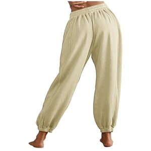 Womens Harem Pants Drawstring Elastic Waist Cuff Leg Casual Sweatpant Solid Color Loose Fit Fitness Trouser with Pockets