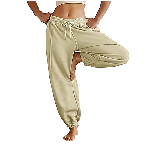 Womens Harem Pants Drawstring Elastic Waist Cuff Leg Casual Sweatpant Solid Color Loose Fit Fitness Trouser with Pockets