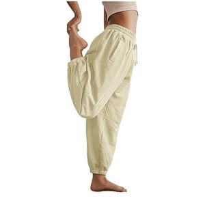 Womens Harem Pants Drawstring Elastic Waist Cuff Leg Casual Sweatpant Solid Color Loose Fit Fitness Trouser with Pockets