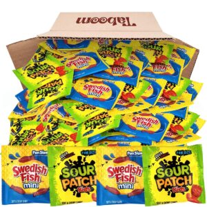 valentine’s day sourpatchkids swedish fish candy bulk for romantic sweet indulgence - individually wrapped mini mix variety pack for kids, include 22 gummy treat fun size bags, 9.7oz (44count)