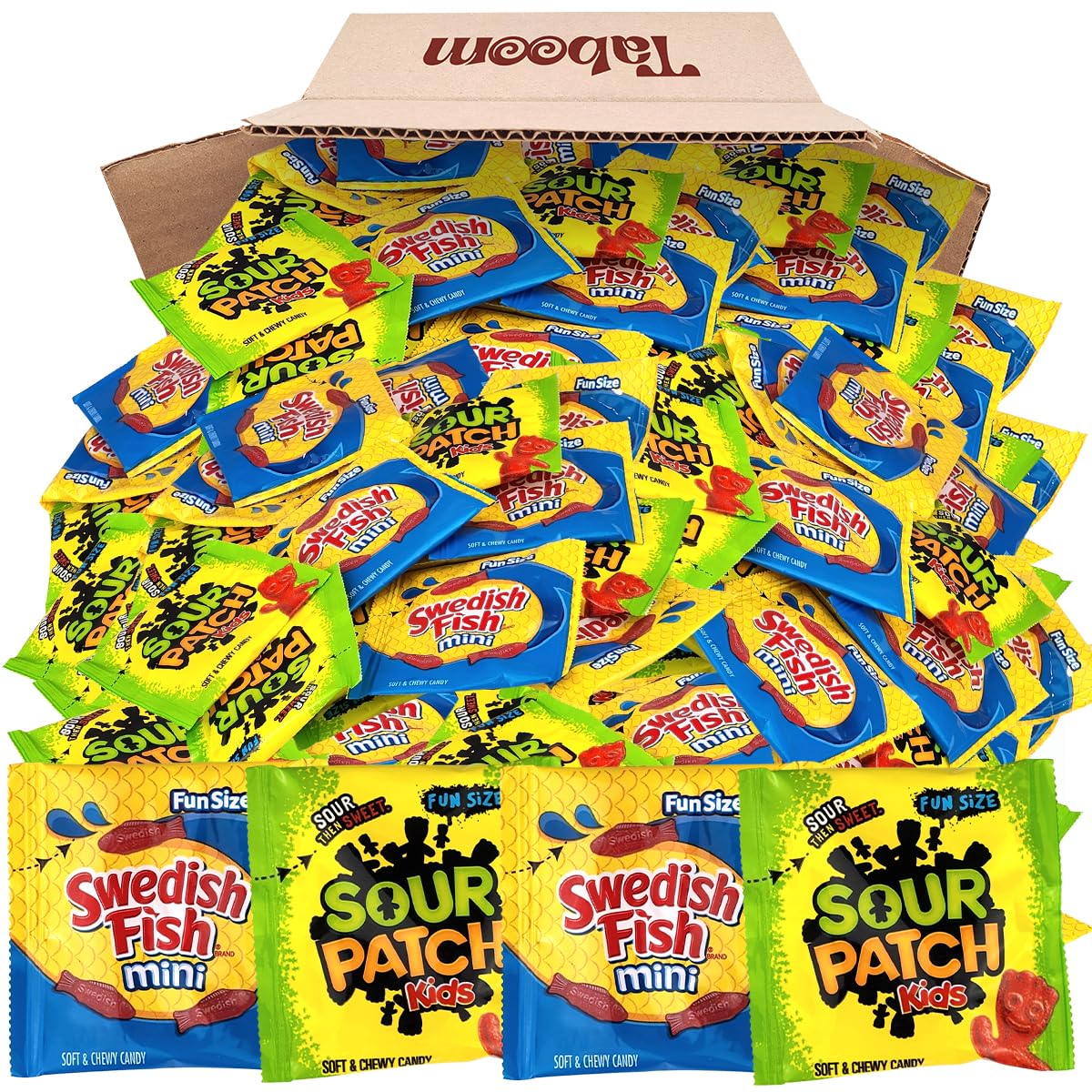 Valentine’s Day SourPatchKids Swedish Fish Candy Bulk for Romantic Sweet Indulgence - Individually Wrapped Mini Mix Variety Pack for Kids, Include 22 Gummy Treat Fun Size Bags, 9.7oz (44Count)