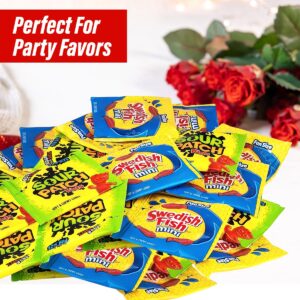 Valentine’s Day SourPatchKids Swedish Fish Candy Bulk for Romantic Sweet Indulgence - Individually Wrapped Mini Mix Variety Pack for Kids, Include 22 Gummy Treat Fun Size Bags, 9.7oz (44Count)