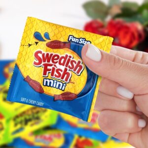 Valentine’s Day SourPatchKids Swedish Fish Candy Bulk for Romantic Sweet Indulgence - Individually Wrapped Mini Mix Variety Pack for Kids, Include 22 Gummy Treat Fun Size Bags, 9.7oz (44Count)