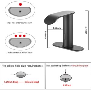 GGStudy Matte Black Automatic Sensor Touchless Bathroom Sink Faucet with Cover Plate Vanity Faucets Hands Free Waterfall Bathroom Water Tap