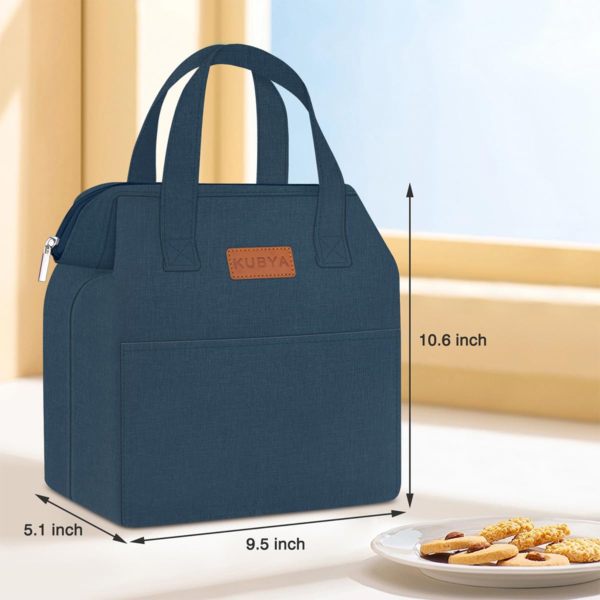 KUBYA Lunch Bag Simple Lunch Box for Women Men Insulated Lunch Bag & 1 Storage bag Simple Reusable Lunch Tote Bag for Work, Picnic Beach or Travel (DENIM)