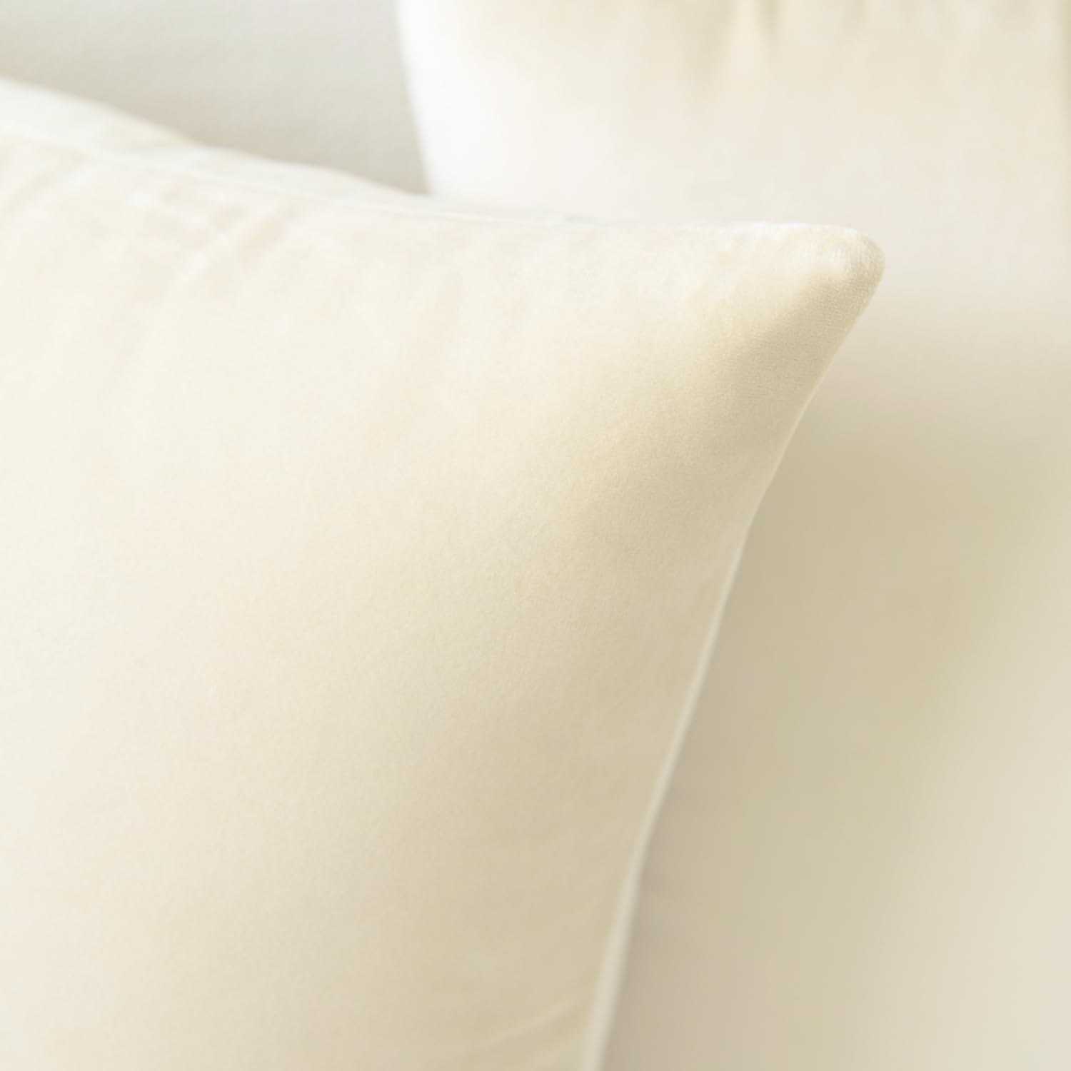 Colormz Set of 2 Light Cream Colored Cozy Velvet Throw Pillow Covers for Bed and Couch - 18"x18"