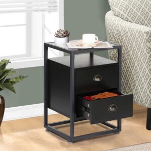 VECELO Nightstand,Glass Side End Table with Drawer and Shelf for Living Room,Bedroom,Lounge, 2PCS, Black