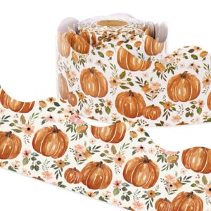 AnyDesign 65Ft Boho Floral Pumpkin Bulletin Board Border Watercolor Fall Autumn Flower Pumpkin Die Cut Trim Border for Classroom Chalkboard School