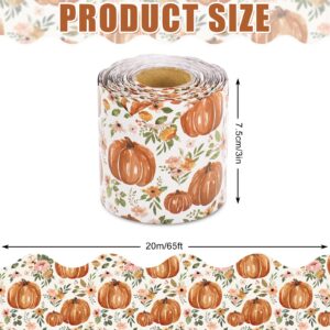 AnyDesign 65Ft Boho Floral Pumpkin Bulletin Board Border Watercolor Fall Autumn Flower Pumpkin Die Cut Trim Border for Classroom Chalkboard School