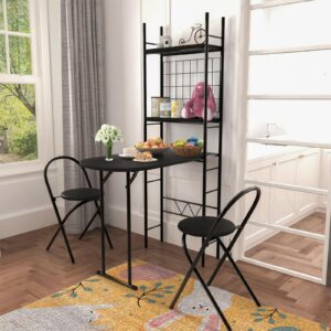 FUSLITE Small Dining Table Set for 2, Bar Table and Chairs, Small Kitchen Table for 2, Kitchen Island with Seating, with Round Bar Stools, for Small Spaces, Kitchen, Living Room, Black