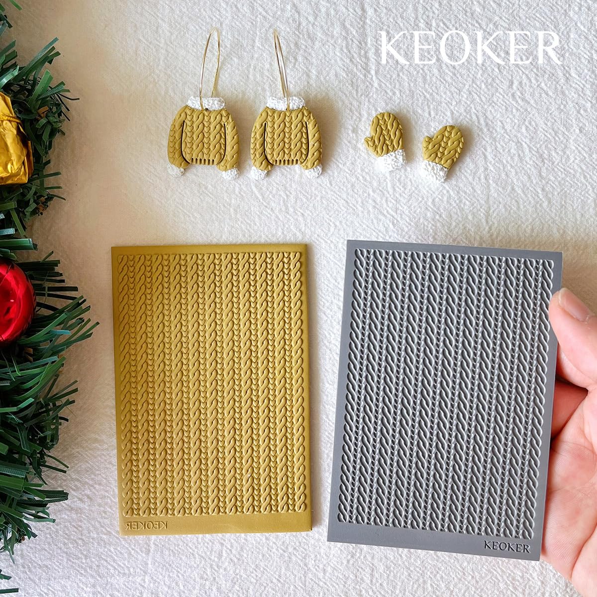 Keoker Polymer Clay Texture Sheet Christmas, Christmas Clay Texture Mat for Making Earrings Jewerly, Christmas Polymer Clay Earrings Tools (Style All 1-3)