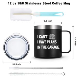 LiqCool Birthday Gifts for Men, I Can't I Have Plans in The Garage 12 Oz Insulated Coffee Mug, Mens Birthday Gift ideas, Christmas Birthday Father's Day Gifts for Men Husband Friends (Black)