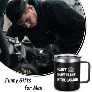 LiqCool Birthday Gifts for Men, I Can't I Have Plans in The Garage 12 Oz Insulated Coffee Mug, Mens Birthday Gift ideas, Christmas Birthday Father's Day Gifts for Men Husband Friends (Black)