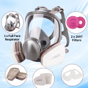 VOCITXI Full Face Respirator Mask - Reusable Organic Vapor Gas Mask with Activated Carbon Filters and Anti-fog Gas Cover Against Dust Fume for Painting, Polishing, Welding, Staining, Cutting