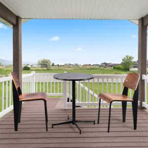 LOKKHAN 3-Piece Table & Chairs Set, Indoor-Outdoor Patio Balcony Frontporch Bar Pub Garden Coffee Bar Set, (27.5" Round Marble Top Table, with 2 Jean Prouve Standard Dining Chairs, Space-Saving)