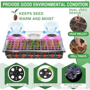 YAUNGEL Seed Starter Tray with Grow Light, Seed Starter Kit with Timing Controller Adjustable Brightness, 80 Cells Seed Trays for Indoor Planting with Humidity Domes Heightened Lids 2 Pack, Black