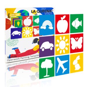 la queenie 24 pieces stencils for kids,large drawing stencils chalk stencils,8 inches washable shape template stencils kit for kids crafts,painting drawing,school projects