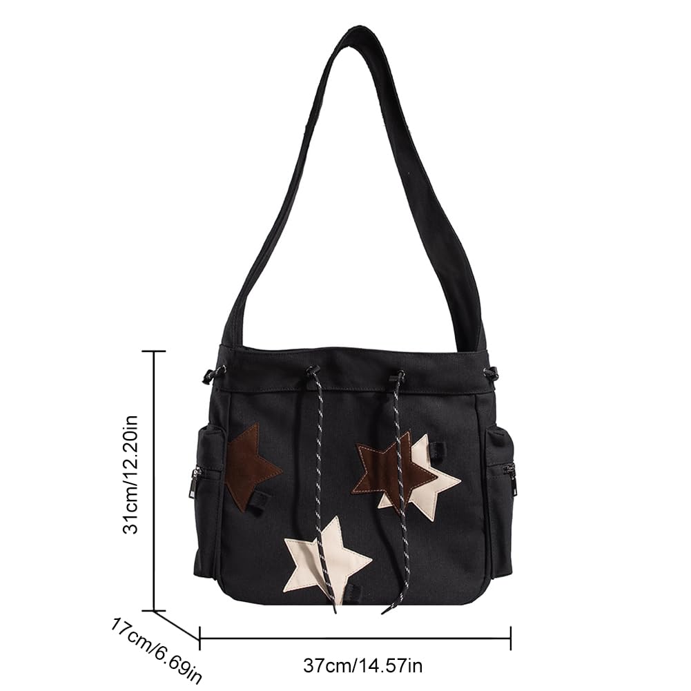 Cute Kawaii Messenger Bag Canvas Crossbody Bag Aesthetic Shoulder Bag for Women Men Flap Messenger Bag with Pockets