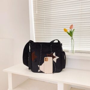 Cute Kawaii Messenger Bag Canvas Crossbody Bag Aesthetic Shoulder Bag for Women Men Flap Messenger Bag with Pockets