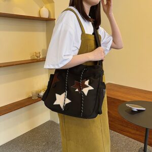 Cute Kawaii Messenger Bag Canvas Crossbody Bag Aesthetic Shoulder Bag for Women Men Flap Messenger Bag with Pockets