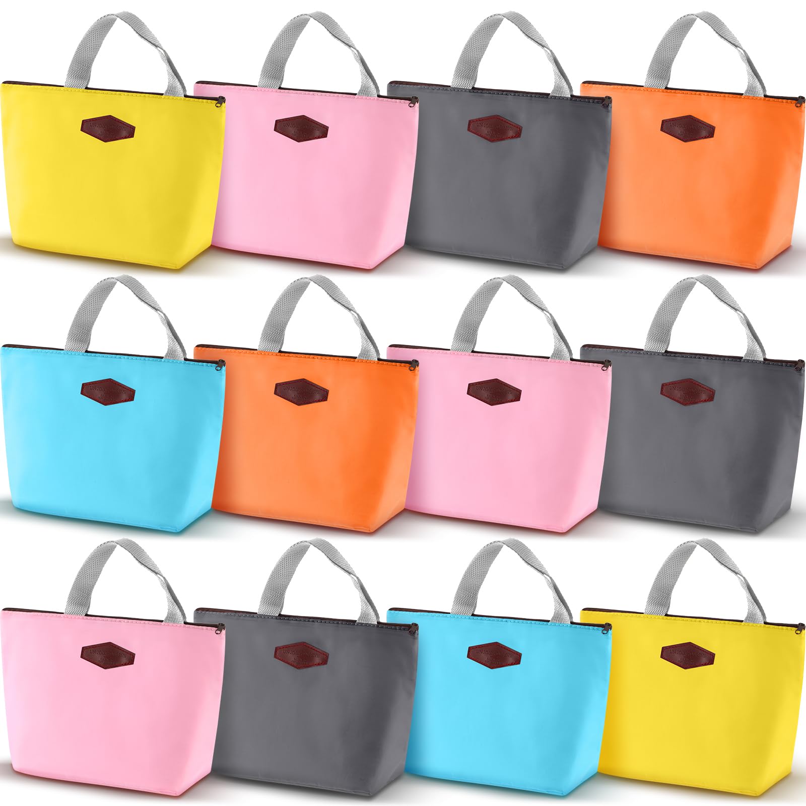 Chunful 12 Pcs Insulated Lunch Bags Aesthetic Lunch Bag Lunch Tote Bag Bulk with Zipper Thermal Leakproof Lunch Bags or Women Men Office Work School Picnic Beach Fishing (4 Bright Color)