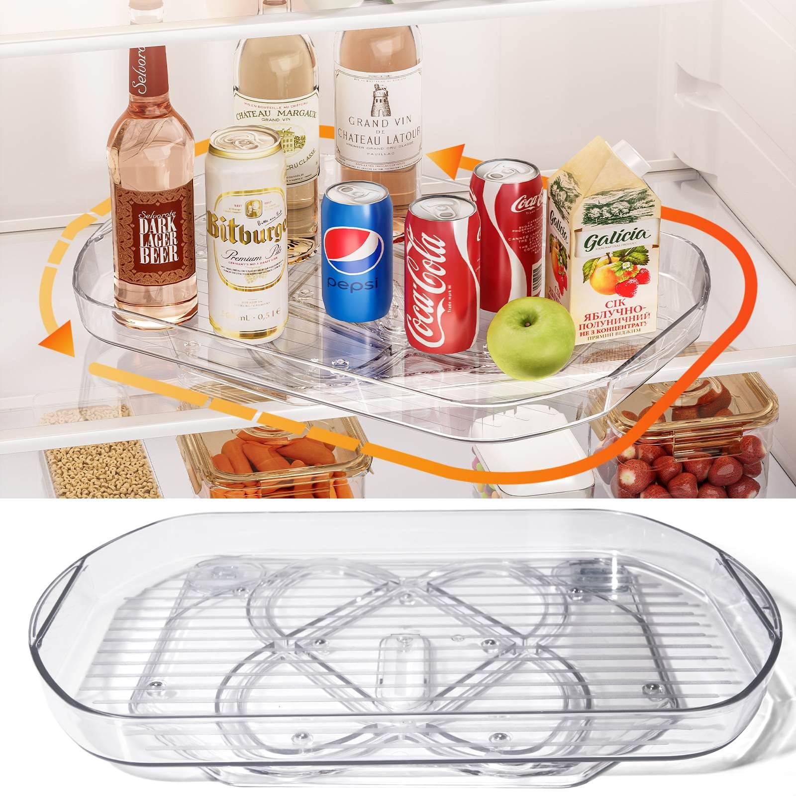 VERYMODEL Rectangular Lazy Susan Turntable Organizer for Refrigerator, 15.76" Clear Lazy Susan for Fridge, Cabinet, Table and Pantry, Countertop Storage and Organization