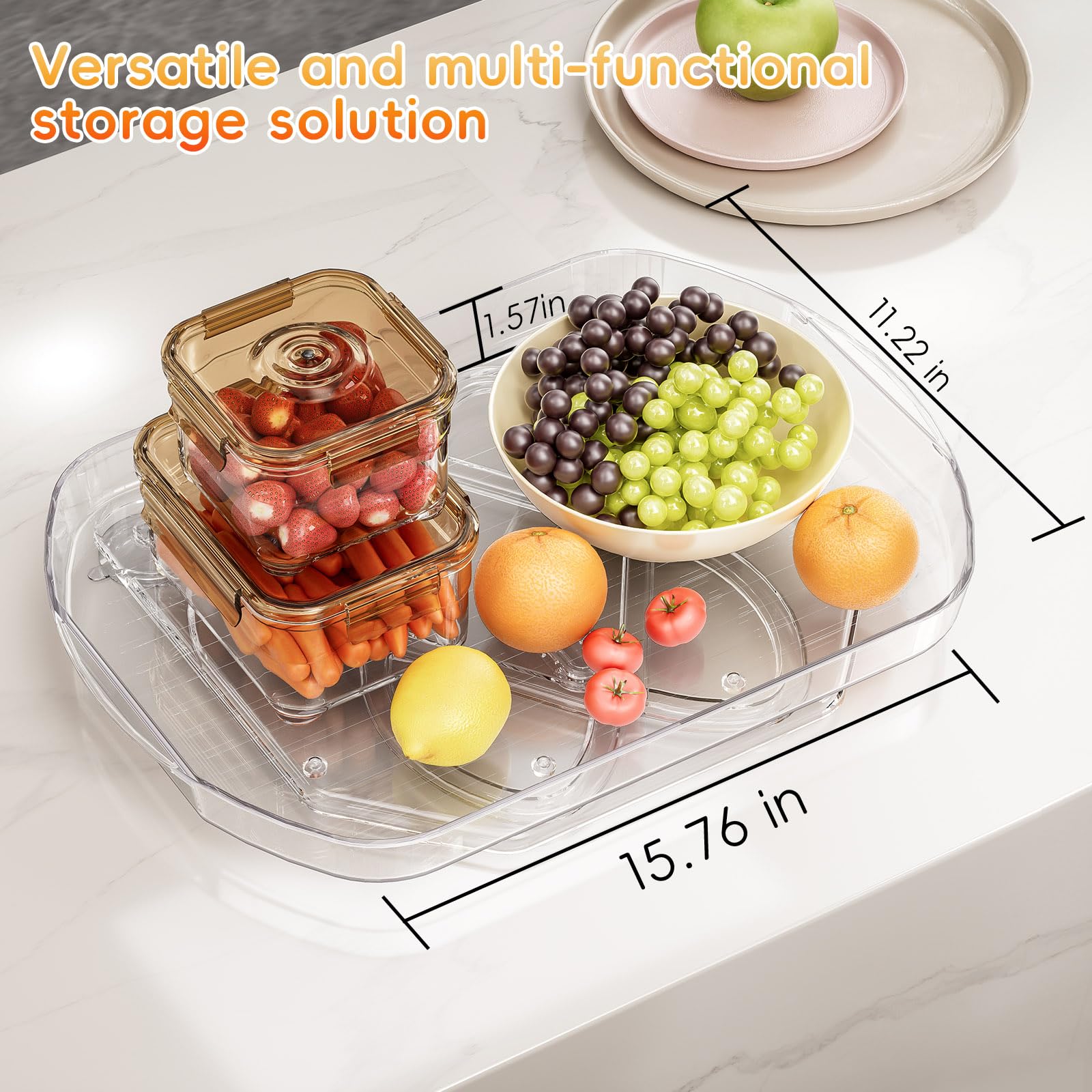 VERYMODEL Rectangular Lazy Susan Turntable Organizer for Refrigerator, 15.76" Clear Lazy Susan for Fridge, Cabinet, Table and Pantry, Countertop Storage and Organization