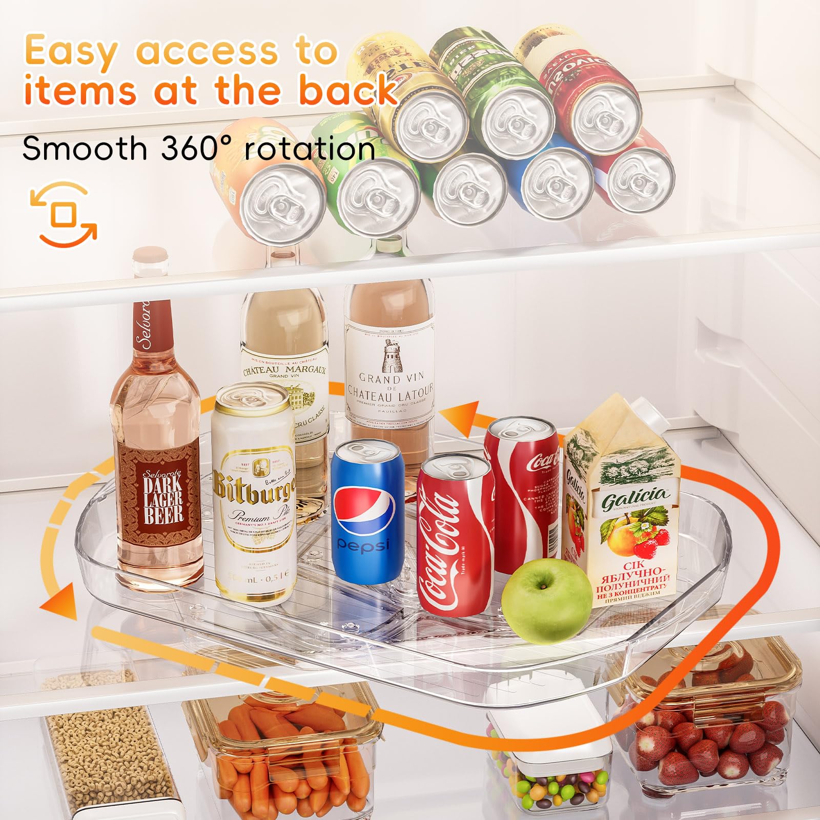 VERYMODEL Rectangular Lazy Susan Turntable Organizer for Refrigerator, 15.76" Clear Lazy Susan for Fridge, Cabinet, Table and Pantry, Countertop Storage and Organization