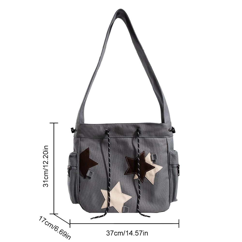 Cute Kawaii Messenger Bag Canvas Crossbody Bag Aesthetic Shoulder Bag for Women Men Flap Messenger Bag with Pockets