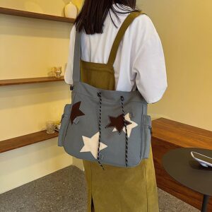 Cute Kawaii Messenger Bag Canvas Crossbody Bag Aesthetic Shoulder Bag for Women Men Flap Messenger Bag with Pockets