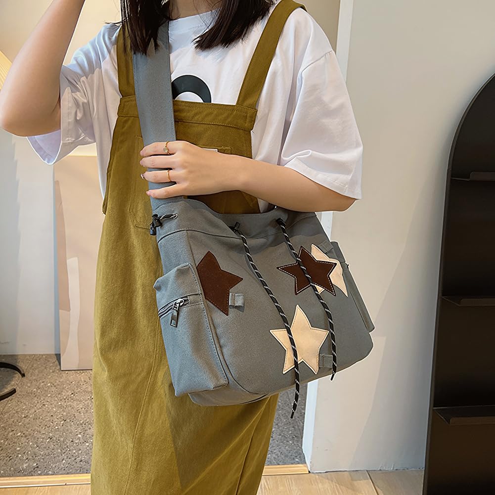 Cute Kawaii Messenger Bag Canvas Crossbody Bag Aesthetic Shoulder Bag for Women Men Flap Messenger Bag with Pockets