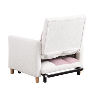 Lakifun 3-in-1 Single Convertible Chair Bed,Single Sleeper Sofa Chair Bed with Pillowand Pocket, Multi-Functional Sleeper Chair Livingroom Chair with Teddy Fabric (White&Pink)