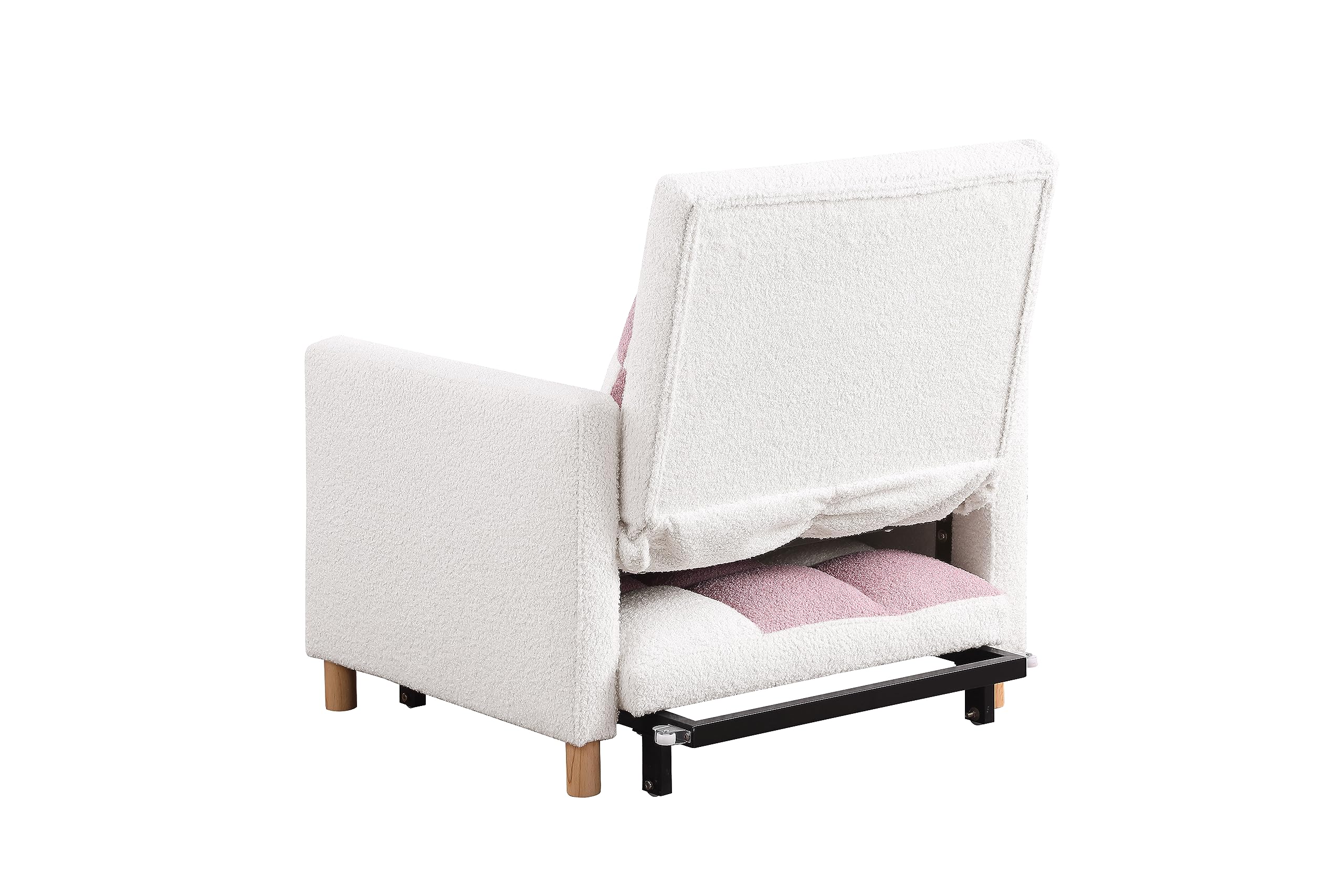 Lakifun 3-in-1 Single Convertible Chair Bed,Single Sleeper Sofa Chair Bed with Pillowand Pocket, Multi-Functional Sleeper Chair Livingroom Chair with Teddy Fabric (White&Pink)