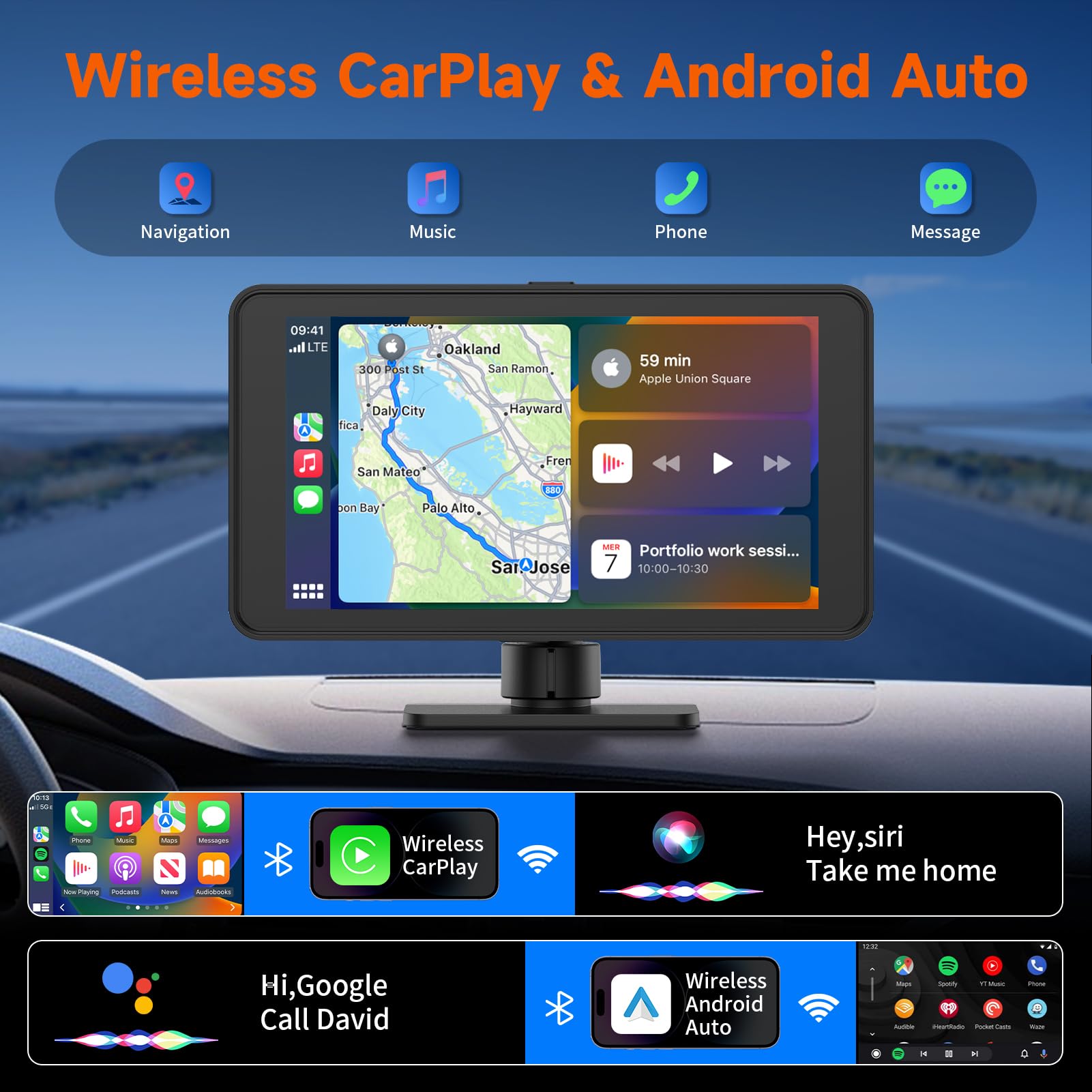 Spedal CL518 CarPlay and Android Auto Wireless Receiver, 2.5K Ultra HD Dash Cam, Bluetooth Audio, Voice Command, Fast Charging