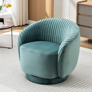 Container Furniture Direct Modern Barrel Swivel Chair with Plush Velvet Upholstery and Smooth 360° Rotation, Round Accent One-Seater Sofa for Living Room, Bedroom and Office, Mint Green