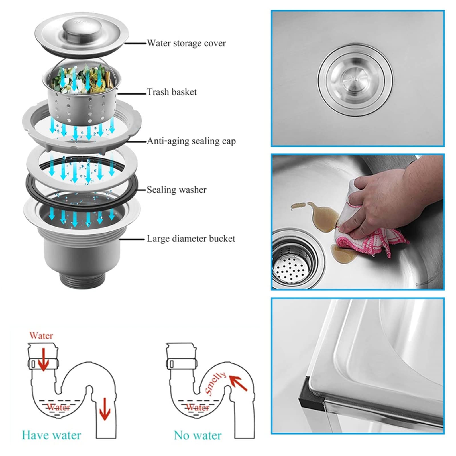 SEYFI Kitchen Sinks U-Tility Sink,Free Standing, Stainless Steel Sink Free Standing Kitchen Sink,Commercial Sink, Freestanding Countertop for Laundry/Single Cold/Single Cold